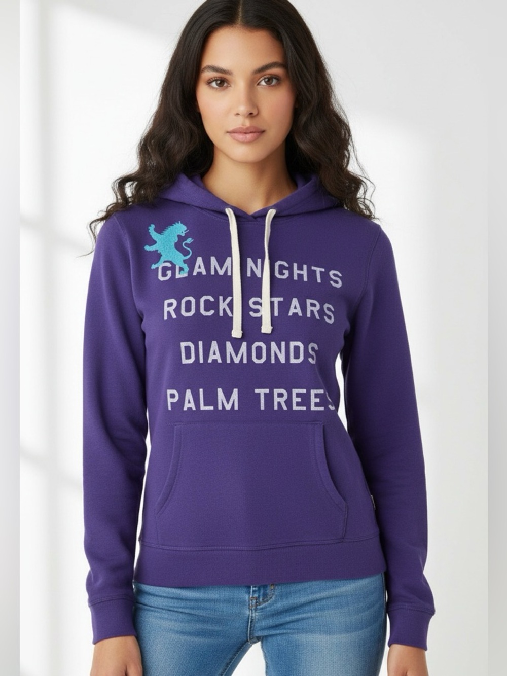 Love Express Y2K Glam Nights Rock Stars Diamonds Palm Trees Purple Hoodie